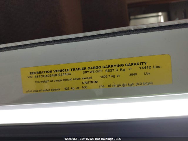 Продажа на аукционе авто 2011 Heartland Recreational, vin: 5SFCG4034BE224403, номер лота: 12609067