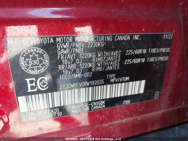 2T3DWRFV0RW192035 Toyota Rav4 Limited