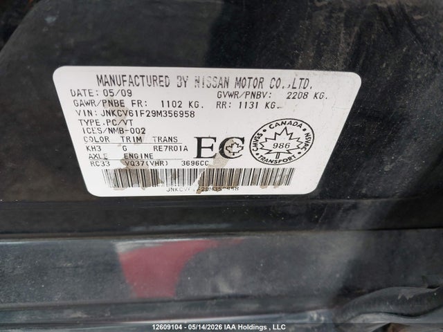 Aukcja sprzedaży 2009 Infiniti G37x, vin: JNKCV61F29M356958, numer aukcji: 12609104