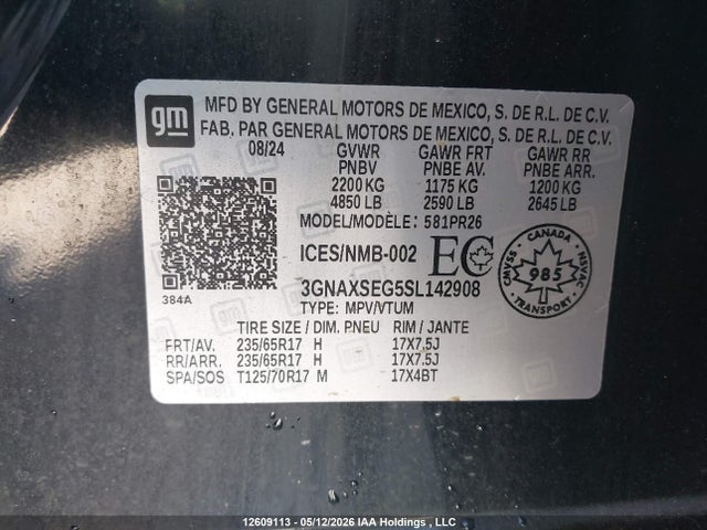 Продаж на аукціоні авто 2025 Chevrolet Equinox Activ Awd, vin: 3GNAXSEG5SL142908, номер лоту: 12609113
