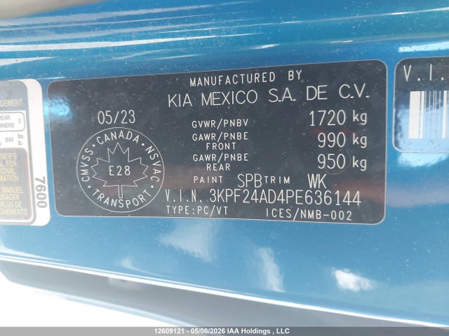 12609121 :رقم المزاد ، 3KPF24AD4PE636144 vin ، 2023 Kia Forte Lx مزاد بيع