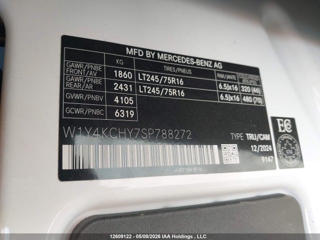 2025 Mercedes-benz Sprinter 2500 მანქანა იყიდება აუქციონზე, vin: W1Y4KCHY7SP788272, აუქციონის ნომერი: 12609122