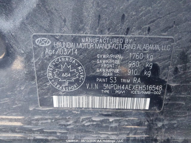2014 Hyundai Elantra Gl მანქანა იყიდება აუქციონზე, vin: 5NPDH4AEXEH516548, აუქციონის ნომერი: 12609131