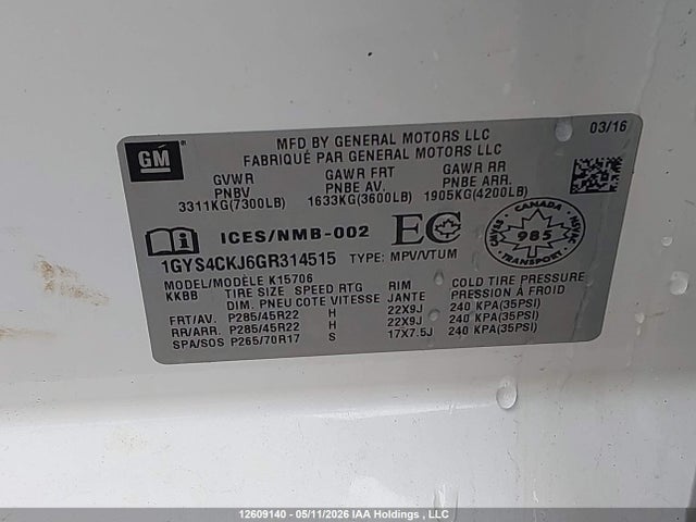 Продаж на аукціоні авто 2016 Cadillac Escalade Premium, vin: 1GYS4CKJ6GR314515, номер лоту: 12609140
