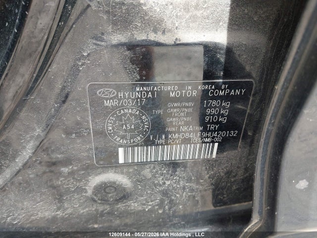 12609144 :رقم المزاد ، KMHD84LF9HU420132 vin ، 2017 Hyundai Elantra Gl مزاد بيع