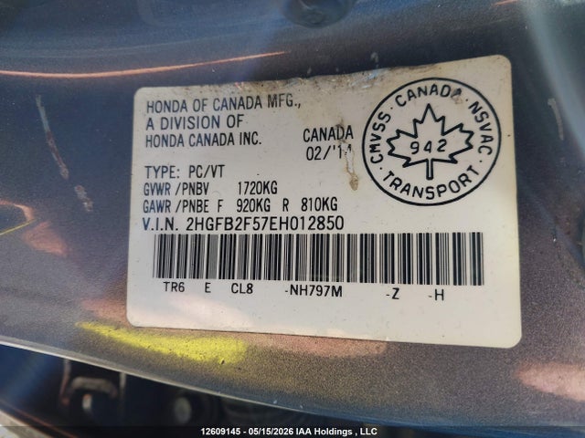 Aukcja sprzedaży 2014 Honda Civic Lx, vin: 2HGFB2F57EH012850, numer aukcji: 12609145