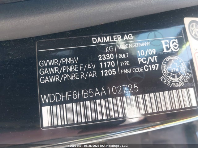 12609149 :رقم المزاد ، WDDHF8HB5AA102725 vin ، 2010 Mercedes-benz E 350 4matic مزاد بيع