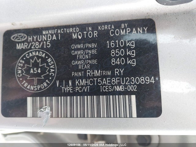 2015 Hyundai Accent Gs მანქანა იყიდება აუქციონზე, vin: KMHCT5AE8FU230894, აუქციონის ნომერი: 12609156