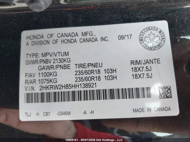2HKRW2H85HH138921 Honda CR-V EXL