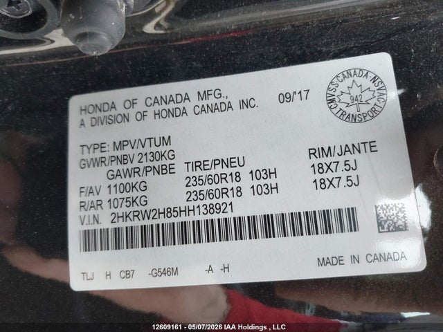 2HKRW2H85HH138921 Honda CR-V EXL