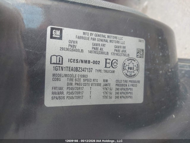 Aukcja sprzedaży 2011 Gmc Sierra 1500 Wt, vin: 1GTN1TEA0BZ347137, numer aukcji: 12609166