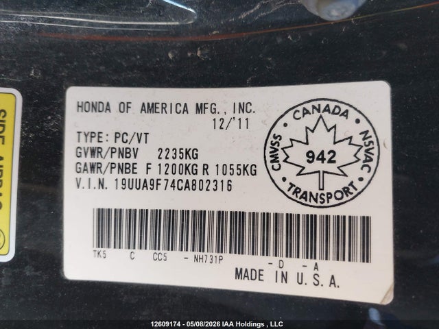 2012 Acura Tl Elite მანქანა იყიდება აუქციონზე, vin: 19UUA9F74CA802316, აუქციონის ნომერი: 12609174