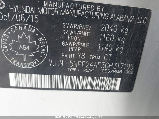 5NPE24AF3GH317195 Hyundai Sonata