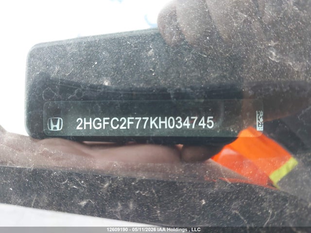 12609190 :رقم المزاد ، 2HGFC2F77KH034745 vin ، 2019 Honda Civic Ex مزاد بيع
