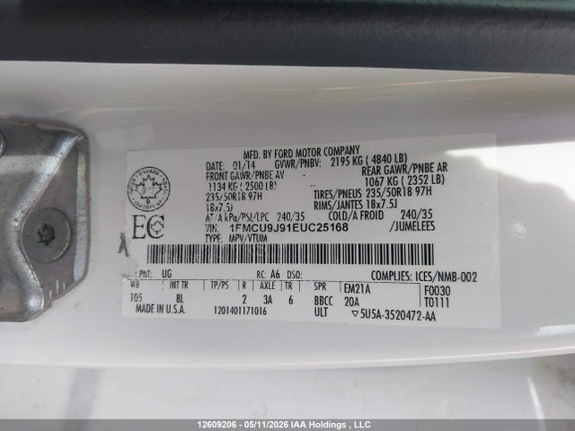 Aukcja sprzedaży 2014 Ford Escape Titanium, vin: 1FMCU9J91EUC25168, numer aukcji: 12609206