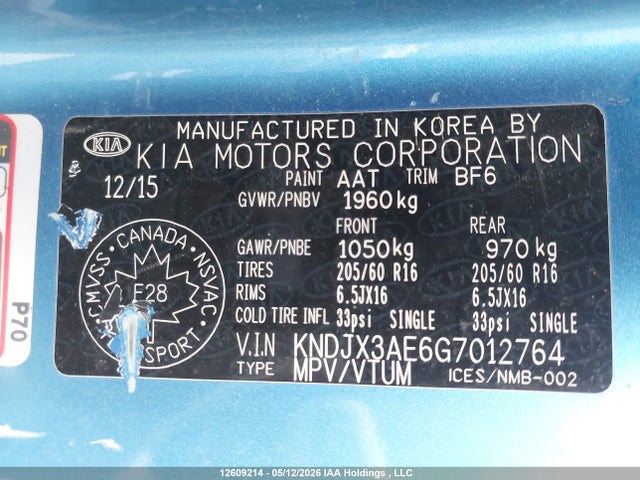 12609214 :رقم المزاد ، KNDJX3AE6G7012764 vin ، 2016 Kia Soul Ev Luxury مزاد بيع