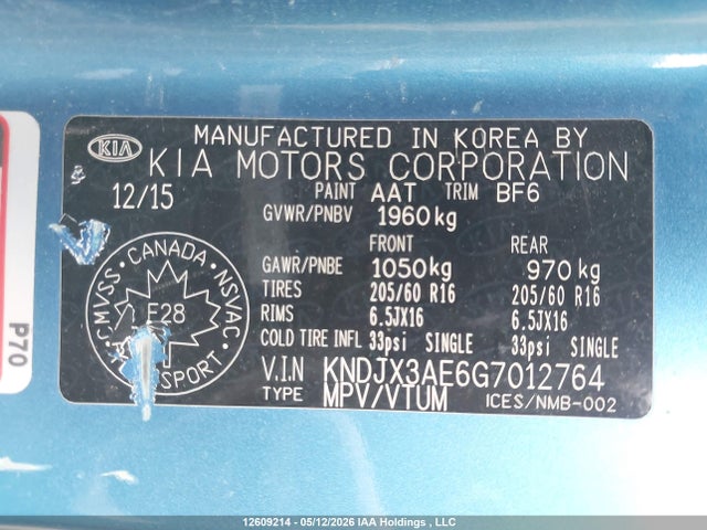 12609214 :رقم المزاد ، KNDJX3AE6G7012764 vin ، 2016 Kia Soul Ev Luxury مزاد بيع