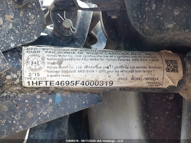 12609218 :رقم المزاد ، 1HFTE4695F4000319 vin ، 2015 Honda Trx500 Fa مزاد بيع