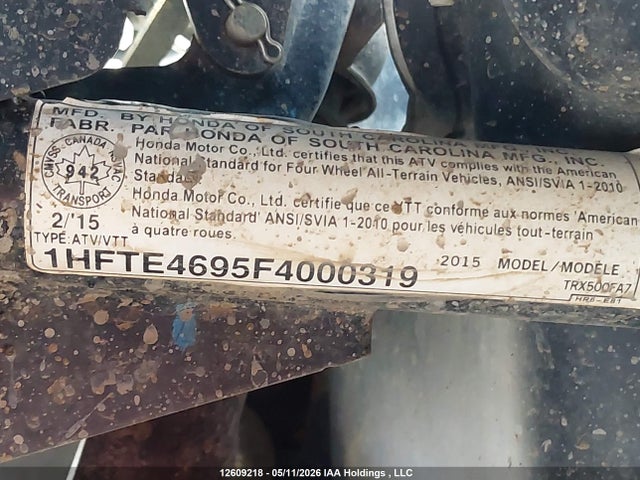 12609218 :رقم المزاد ، 1HFTE4695F4000319 vin ، 2015 Honda Trx500 Fa مزاد بيع