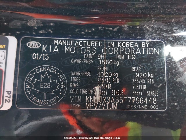 12609223 :رقم المزاد ، KNDJX3A55F7796448 vin ، 2015 Kia Soul مزاد بيع