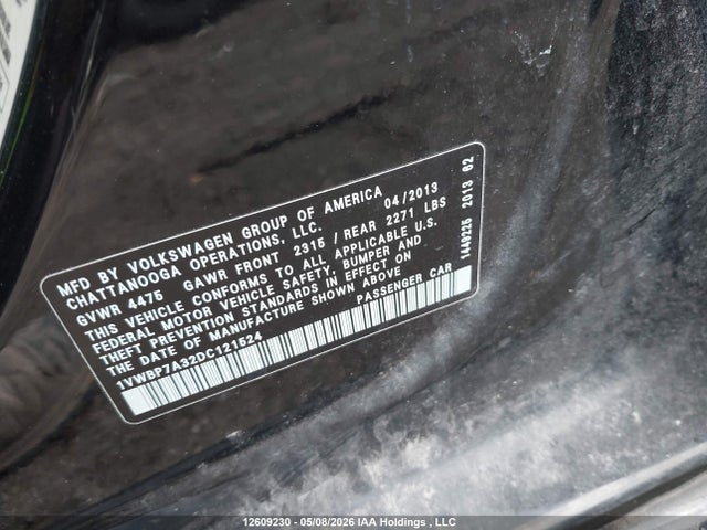 12609230 :رقم المزاد ، 1VWBP7A32DC121524 vin ، 2013 Volkswagen Passat 2.5l Se مزاد بيع