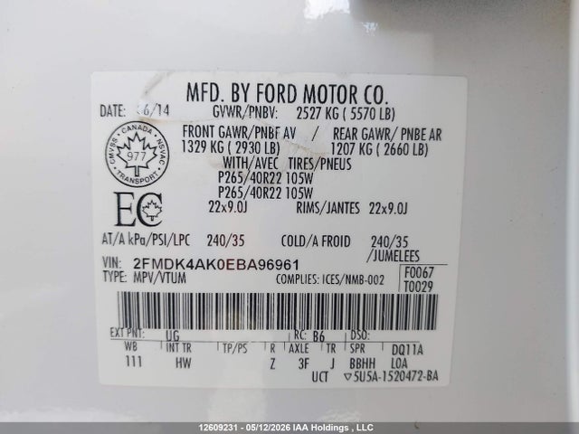 Ford EDGE SPORT 2014 2FMDK4AK0EBA96961 Image 9