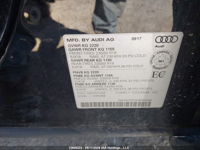 Aukcja sprzedaży 2018 Audi Q3 2.0t Komfort, vin: WA1ECCFS3JR014165, numer aukcji: 12609233