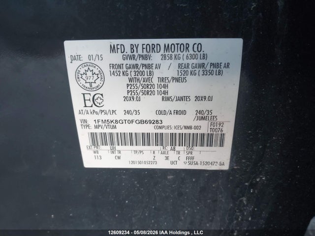 1FM5K8GT0FGB69283 Ford EXPLORER SPORT