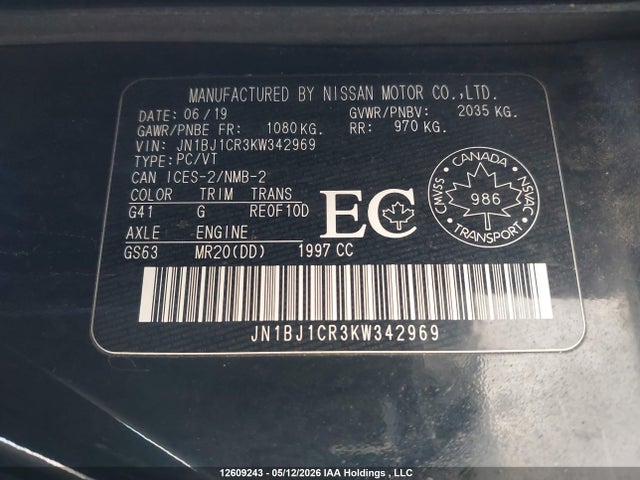 Продажа на аукционе авто 2019 Nissan Qashqai S/sl/sv, vin: JN1BJ1CR3KW342969, номер лота: 12609243