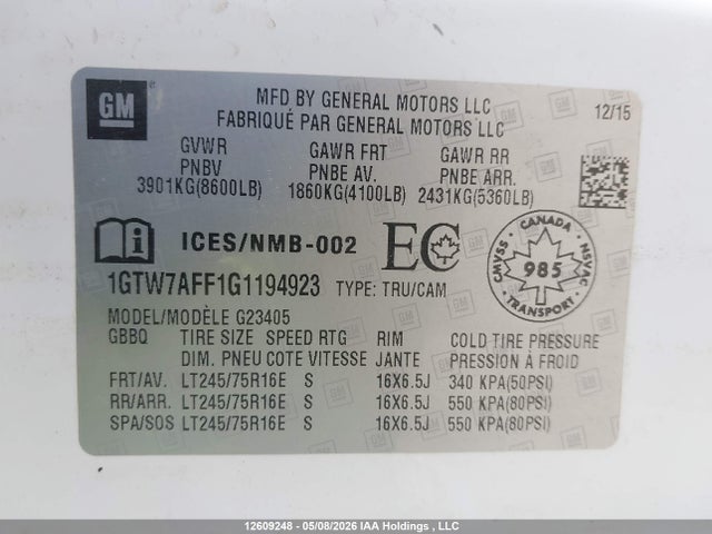 Продаж на аукціоні авто 2016 Gmc Savana G2500, vin: 1GTW7AFF1G1194923, номер лоту: 12609248