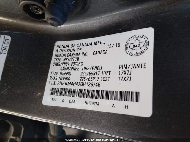 2016 Honda Cr-v Se მანქანა იყიდება აუქციონზე, vin: 2HKRM4H47GH136746, აუქციონის ნომერი: 12609256