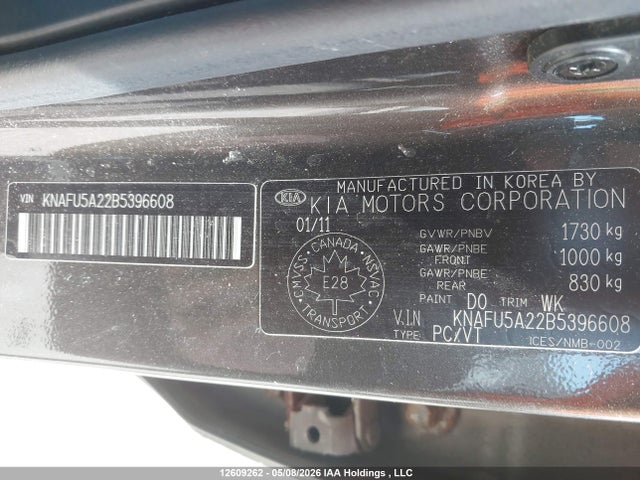 12609262 :رقم المزاد ، KNAFU5A22B5396608 vin ، 2011 Kia Forte Ex مزاد بيع
