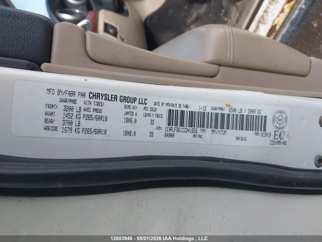 12603948 :رقم المزاد ، 1C4RJFBG1CC241652 vin ، 2012 Jeep Grand Cherokee Limited مزاد بيع