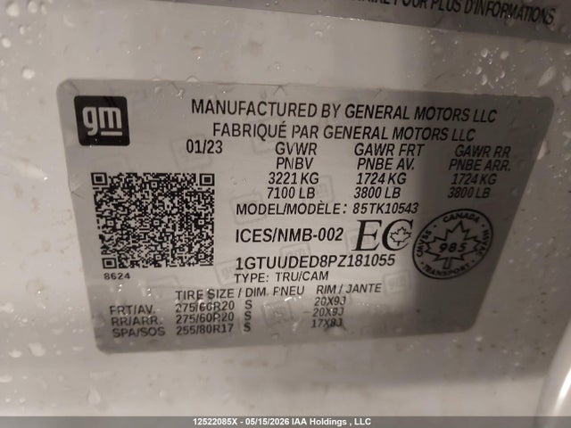 12522085 :رقم المزاد ، 1GTUUDED8PZ181055 vin ، 2023 Gmc Sierra 1500 Slt مزاد بيع