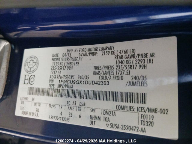 Aukcja sprzedaży 2013 Ford Escape Se, vin: 1FMCU9GX1DUD42303, numer aukcji: 12602274