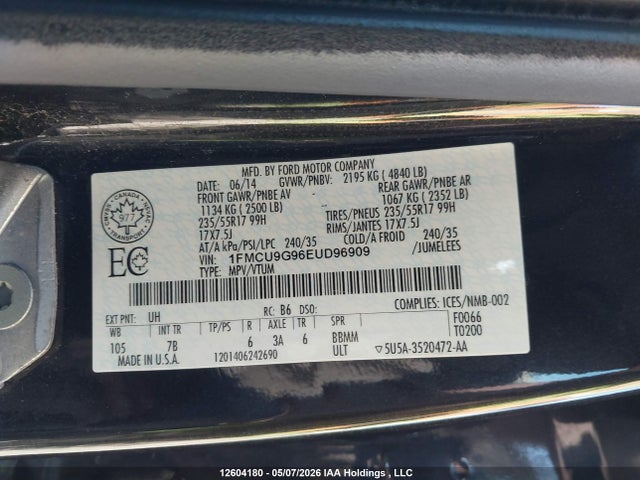 Продаж на аукціоні авто 2014 Ford Escape Se, vin: 1FMCU9G96EUD96909, номер лоту: 12604180