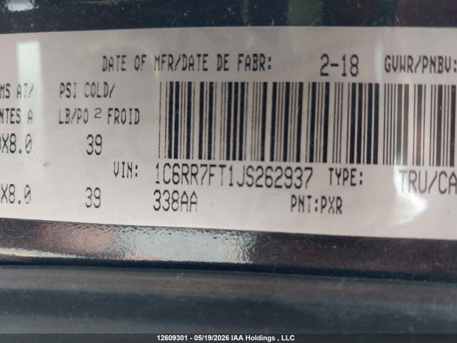 Продажа на аукционе авто 2018 Ram 1500 St, vin: 1C6RR7FT1JS262937, номер лота: 12609301