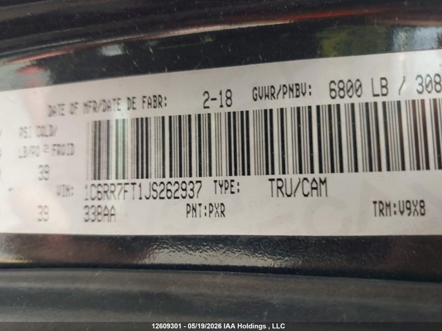 Продажа на аукционе авто 2018 Ram 1500 St, vin: 1C6RR7FT1JS262937, номер лота: 12609301