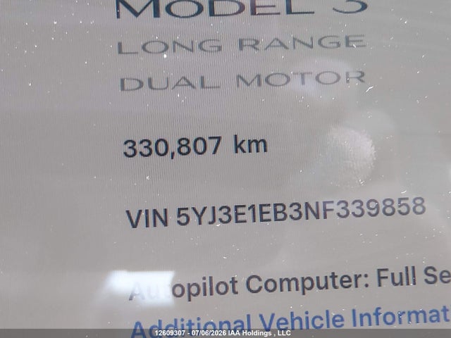 Продаж на аукціоні авто 2022 Tesla Model 3, vin: 5YJ3E1EB3NF339858, номер лоту: 12609307