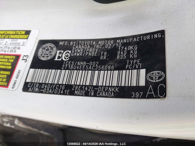 2010 Toyota Corolla Le მანქანა იყიდება აუქციონზე, vin: 2T1BU4EE5AC356086, აუქციონის ნომერი: 12588622
