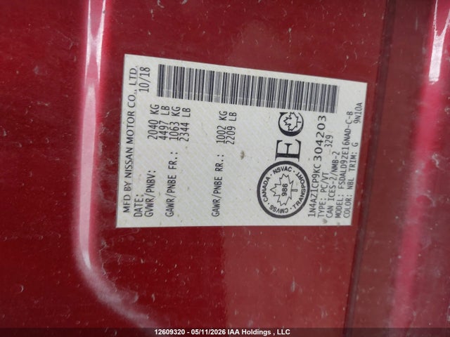 1N4AZ1CP9KC304203 Nissan Leaf S/sl/sv