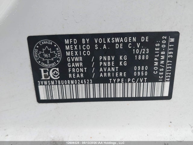 2024 Volkswagen Jetta მანქანა იყიდება აუქციონზე, vin: 3VWSM7BU0RM024523, აუქციონის ნომერი: 12609325