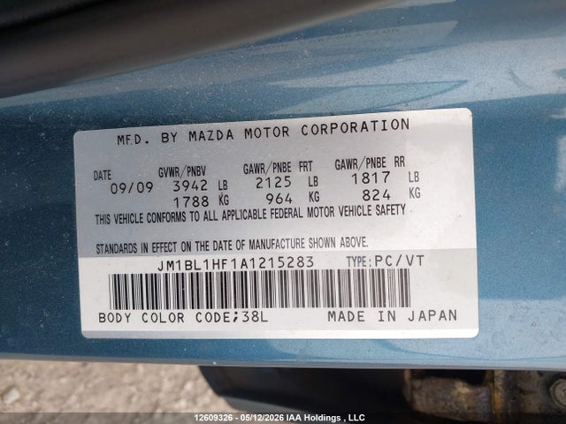 12609326 :رقم المزاد ، JM1BL1HF1A1215283 vin ، 2010 Mazda 3 I مزاد بيع