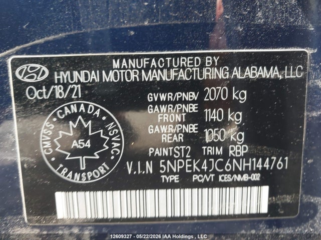 2022 Hyundai Sonata N Line მანქანა იყიდება აუქციონზე, vin: 5NPEK4JC6NH144761, აუქციონის ნომერი: 12609327