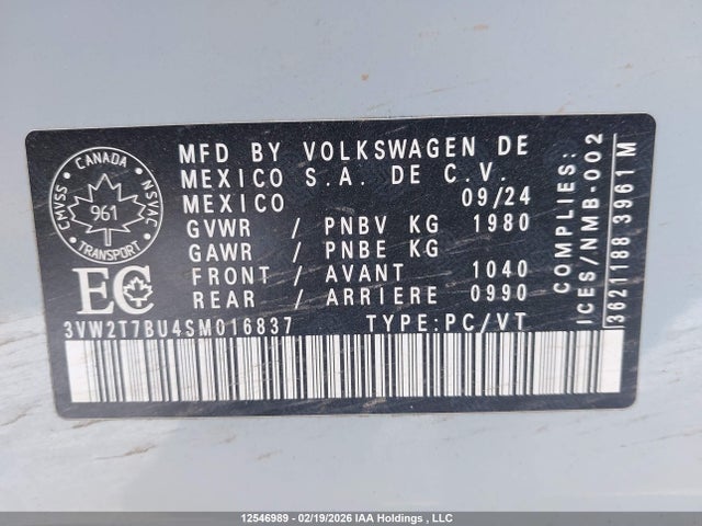 2025 Volkswagen Jetta Gli Autobahn მანქანა იყიდება აუქციონზე, vin: 3VW2T7BU4SM016837, აუქციონის ნომერი: 12546989