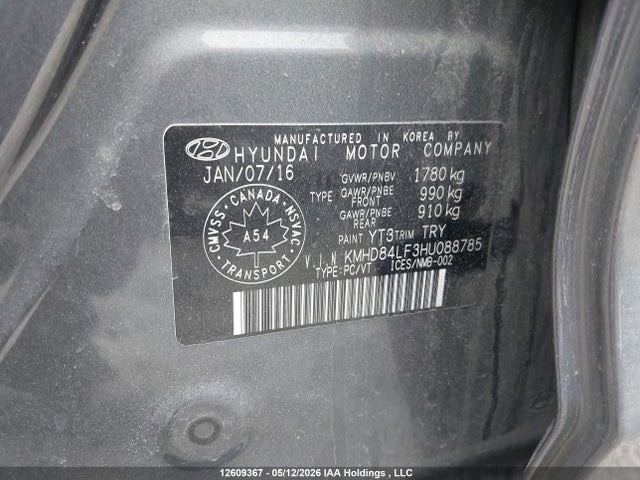 KMHD84LF3HU088785 Hyundai Elantra Gls