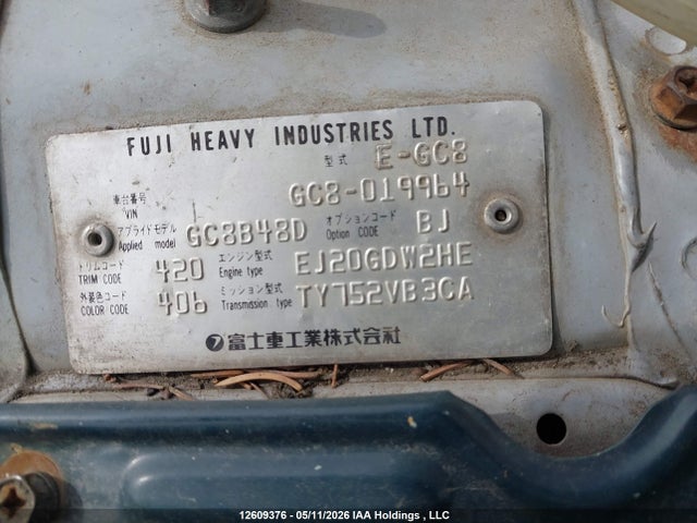 12609376 :رقم المزاد ، GC8019964 vin ، 1994 Subaru Impreza مزاد بيع