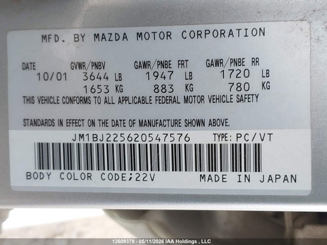 Продаж на аукціоні авто 2002 Mazda Protege Dx/lx/es, vin: JM1BJ225620547576, номер лоту: 12609379