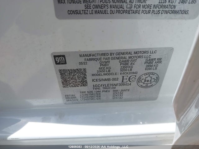 2022 Chevrolet Silverado K2500 Heavy Duty მანქანა იყიდება აუქციონზე, vin: 1GC4YLE76NF309414, აუქციონის ნომერი: 12609383