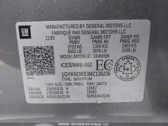 Продаж на аукціоні авто 2021 Cadillac Xt5 Premium Luxury, vin: 1GYKNDRS3MZ136236, номер лоту: 12609385